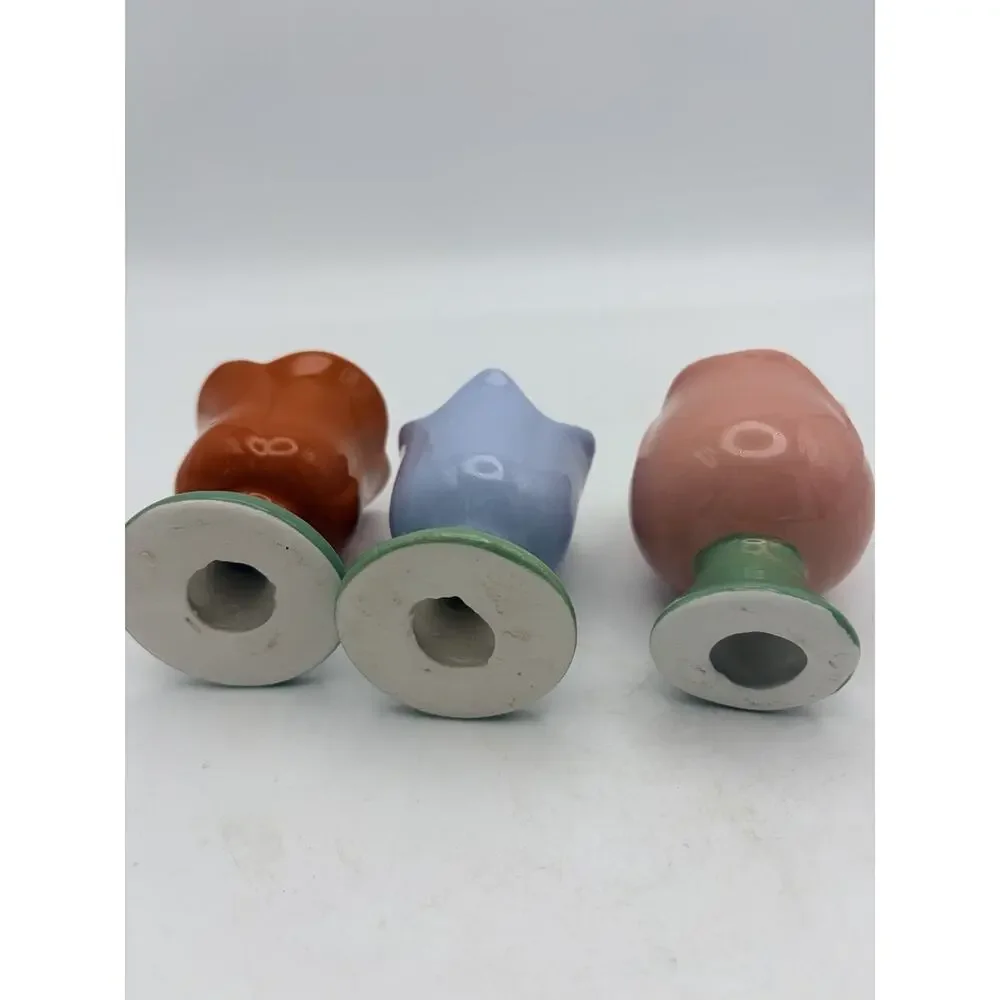 Set of 3 Ceramic Tulip Flower Egg Cups, Multicolor Glossy Pedestal Holders